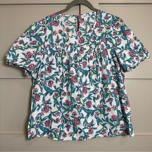 🛑SOLD - J. Crew Short Puff Sleeve Floral 100% Cotton Top Blouse Women’s Size Lar